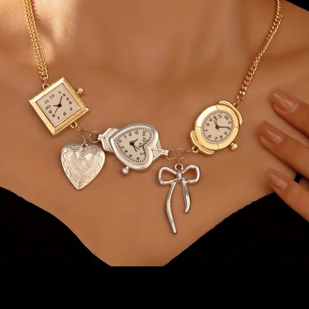 Trendy Gold and Silver Watch Charm Necklace